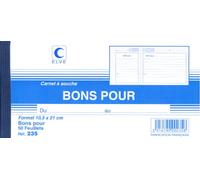 Elve Carnet à souche "BONS POUR" 105X210 50F