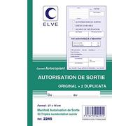 ELVE Lot de 10 Manifolds AUTORISATION SORTIE 210X140 mm 50 feuillets Tripli