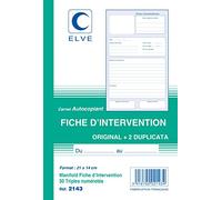 ELVE LV2143 Lot de 10 Carnets Autocopiants Fiches d'intervention Format A5 avec 50 Triplicata