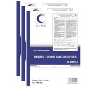 ELVE Lot de 3 Carnets de reçus - Dons aux oeuvres A4-50 Feuillets Doubles