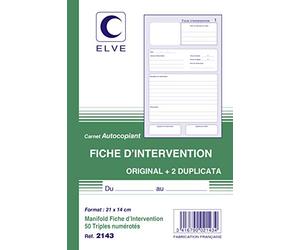 ELVE LV2143 Lot de 10 Carnets Autocopiants Fiches d'intervention Format A5 avec 50 Triplicata