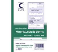 ELVE Manifold autocopiant Autorisation de Sortie format 21x14cm, 50 feuillets tripli