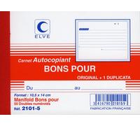 Elve Manifold Autocopiant "Bon Pour" 105 X 140 Mm 50 Feuillets Dupli