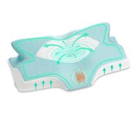 Elviros Oreiller Orthopédique Ergonomique à Mémoire de Forme Cervicales Douloureuses Coussin pour la Nuque, Soulager la Douleur, 53.8 x 11/9 x 33 cm, Bleu Vert