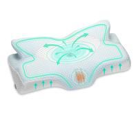 Elviros Oreiller Orthopédique Ergonomique à Mémoire de Forme Cervicales Douloureuses Coussin pour la Nuque, Soulager la Douleur, 53.8 x 11/9 x 33 cm, Bleu