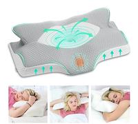 Elviros Oreiller Orthopédique Ergonomique à Mémoire de Forme Cervicales Douloureuses Coussin pour la Nuque, Soulager la Douleur, 64 x 12,5/10,5 x 38 cm,Gris Argenté