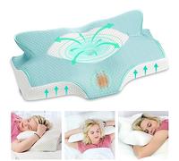 Elviros Oreiller Orthopédique Ergonomique à Mémoire de Forme Cervicales Douloureuses Coussin pour la Nuque, Soulager la Douleur, 64 x 12,5/10,5 x 38 cm,Bleu Vert