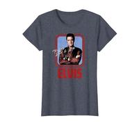 Elvis Presley Figurine Officielle Rock N Roll T-Shirt, Femme, Bleu Chiné, M