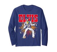 Elvis Presley Official Retro Manche Longue, Unisexe pour Adultes, Bleu Marine, M