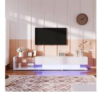 ELVMI Meuble TV Moderne 170 cm avec Lumière LED Variable et Cloisons Vitrées, Panneaux MDF Résistants - Blanc