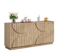 ELVORIN Buffet bas 4 portes 160 x 40 x 80 cm, décor bois naturel, étagères intérieures flexibles, style scandinave moderne