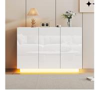 ELVORIN Buffet blanc 120 x 40 x 75 cm, finition laquée brillante, LED au socle, rangement modulable