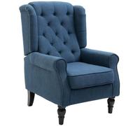 ELVORIN fauteuil bergère 1 place 74 x 86 x 102 cm polyester bleu dossier haut capitonné accoudoirs arrondis 160 kg