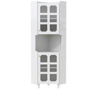 ELVORIN vitrine d angle blanche 63,5 x 43 x 157,5 cm, MDF laque, 2 portes vitrees, niche ouverte, LED par application