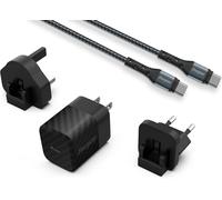 ELVORIX-- Chargeur Rapide USB-C 20W - avec Câble USB-C - 3 Prises Incluses (EU/US/UK) - Noir