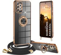 ELVORIX-Coque pour Samsung Galaxy A52S 5G/A52 4G/5G, Coque pour Samsung A52 5G Silicone Housse 360° Voiture de Bague Magnétique Étui Antichoc avec Cordon Tour de Collier Réglable Case Cover, Noir