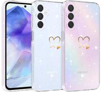 ELVORIX-Coque pour Samsung Galaxy A55 5G Glitter, Paillette Coque avec Motif Coeur d'amour Mignon Transparent TPU Silicone Case Shock-Absorption Sparkle Housse Étui pour Samsung A55 5G, Clear B