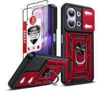 ELVORIX-Coque pour Xiaomi Redmi 15C Antichoc avec 2*Verre Trempé+Full Protection Caméra Coulissante, Anneau Support, Étui de PC Dur et TPU Cover Silicone Militaire Anti-Rayures Housse, Rouge
