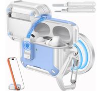 ELVORIX-Étui pour AirPods Pro 3 avec Verrouillage 2025 - Compatible avec MagSafe, Support de Téléphone¿ & Pop-up Auto pour Étui AirPod Pro 3, Coque de Protection avec Kit de Nettoyage, Bleu Clair +Bl