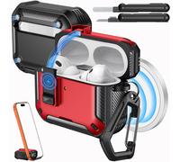 ELVORIX-Étui pour AirPods Pro 3 avec Verrouillage 2025 - Compatible avec MagSafe, Support de Téléphone¿ & Pop-up Auto pour Étui AirPod Pro 3e Gén, Coque de Protection avec Kit de Nettoyage, Rouge + N
