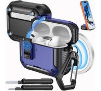 ELVORIX-Étui pour AirPods Pro 3 avec Verrouillage 2025 - Compatible avec MagSafe, Support de Téléphone¿ & Pop-up Auto pour Étui AirPod Pro 3e Gén,Coque de Protection avec Kit de Nettoyage,Noir+Bleu F