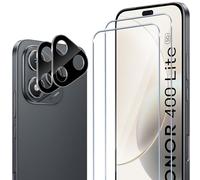 ELYCO Protection Écran pour Honor 400 Lite, 2 Pièces Verre Trempé + 2 Pièces Caméra Arrière Protecteur, 9H Dureté, Full Cover Anti-Bulles/Anti-Rayures, HD Transparent