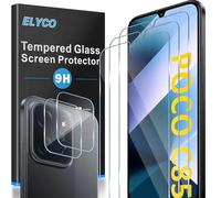 ELYCO Protection Écran pour Xiaomi POCO C85, 3 Pièces Films Verre Trempé + 2 Pièces Caméra Arrière Protecteur, 9H Dureté, Full Cover Anti-Bulles/Anti-Rayures, HD Transparent
