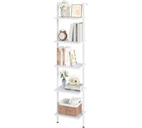 ELYKEN Industrielle Etagere Echelle en Bois, Bibliothèque Flottante 5 Niveaux, Meuble de Rangement pour Livres, Cadre en métal, Finition Mate, pour Salon, Chambre 40 x 30 x 180CM, Blanc