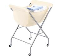 ELYKEN Panier a Linge a Roulette Surélevée, Chariot à Linge 118L Crème | Panier Roulette Pliable, Sac à Linge Amovible, 4 Roues dont 2 Freinables, Cadre Métal Résistant