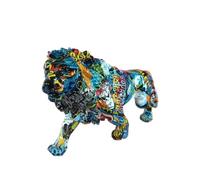 eLymwoo Grande sculpture - Statue de tigre lion, transfert d'eau colorée, graffiti, sculpture d'animal abstraite, cadeau d'anniversaire, décoration artistique pour salon, étude, 25,4 à 35,6 cm (35,6