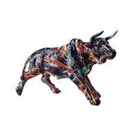 eLymwoo Statue de taureau en résine simple et créative de 27,9 cm - Cadeau moderne - Décoration d'intérieur - Chambre à coucher, salon, salle d'étude, bureau, bureau - Graffiti - Art coloré en résine