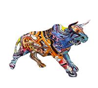 eLymwoo Statue de taureau en résine simple et créative de 28 cm - Cadeau moderne - Décoration d'intérieur pour chambre à coucher, salon, salle d'étude, bureau, bureau - Graffiti - Art coloré en résine