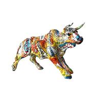 eLymwoo Statue de taureau en résine simple et créative de 28 cm - Cadeau moderne - Décoration d'intérieur - Chambre à coucher, salon, salle d'étude, bureau, bureau - Graffiti - Art coloré en résine -