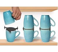 ELYPRO Organisateur de Tasses, Rangement pour Étagères, Armoires de Cuisine et Garde-Manger, Gadget Empilable et Extensible pour Tasses à Thé et à Café, Gagner de l'Espace, Organiser, 6 pcs, Noir
