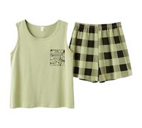 ELYRTHRIUMC Pyjama Pyjamas pour Femmes Pyjamas D'Été Set Short Top Short Mignon De Nuit sans Manches Douces-Vert-XL