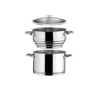 CUISINOX - Elysée - Faitout tout inox 24 cm avec couvercle et cuit vapeur universel - 5 L - Fond encapsulé - Compatible tous feux dont induction - Acier Inox 18/1 - Finition miroir - Poignée Fixe