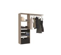 Elysee dressing bois avec 3 étagères, 1 tiroir et une penderie : 160 x 40 x 180