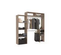 Elysee dressing bois extensible avec penderie, étagères et tiroirs