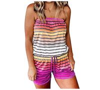 Elyseesene Femme Court Jumpsuit Romper Body Catsuit Party Salopette Combishort Femme Été Sexy Bustier Epaule Nue Combinaisons Courte Pantalon Casual Romper Bodysuit Jumpsuit Plage Tailles S-XXL