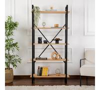 Elysian -Etagère Moderne 5 Espaces De Rangement Bois Et Métal 180cm Marron