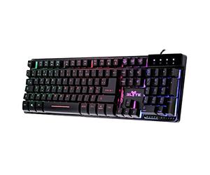 Elyte T'nB - Clavier Gamer Semi-Mécanique, Rétroéclairage Rainbow KY-100 | Anti-Ghosting 6 Touches, Base Métal, 12 Raccourcis Multimédias, Verrouillage Windows, Finition Noire