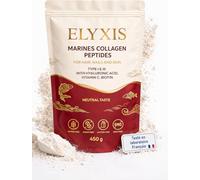 ELYXIS® Collagène Marin Hydrolysé 5-en-1 | Peptides Types I & III + Acide Hyaluronique + Vitamine C, E & Biotine | Peau, Cheveux, Ongles & Os | 450g = 45 jours | Goût Neutre