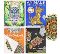 Elyyapt Lot de 4 livres de coloriage Mandalas à spirales relaxants pour thérapie de la couleur anti-stress adultes livres de coloriage pour femmes et hommes, oiseaux, animaux, papillons, motifs pour