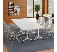 ELZEM 4-Pack Folding Conference Room Table with Wheels,Portable Desk for Office Meeting, Heavy Duty Foldable Banquet Table, Easy Assembly for Training Room,Classroom,Party(White-A,70.8in/180cm)