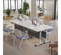 ELZEM 4-Pack Folding Conference Room Table with Wheels,Portable Desk for Office Meeting, Heavy Duty Foldable Banquet Table, Easy Assembly for Training Room,Classroom,Party(White-B,55in/140cm)