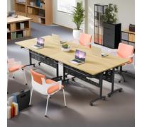 ELZEM 4-Pack Folding Conference Room Table with Wheels,Portable Desk for Office Meeting, Heavy Duty Foldable Banquet Table, Easy Assembly for Training Room,Classroom,Party(Wood Color,55in/140cm)