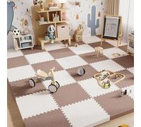 ELzEy Tapis de Jeu Puzzle 16 tuiles Tapis en Mousse emboîtable carré, Carreaux de Sol en Mousse(White+Coffee)