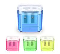elzle 4 Pcs Taille-Crayons, 2 Trou Manuel Crayon Coloré, Taille Crayon avec Reservoir en Plastique, Taille Crayon Enfant Portable pour Étudiants, École, Maison, Fournitures de Bureau