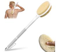 elzle Brosse Dos Douche Long Manche 44 cm Brosse Douche Double Face à Poils Rigides et Doux Utilisation Humide et Sèche pour Femmes, Hommes et Personnes Âgées,Gris