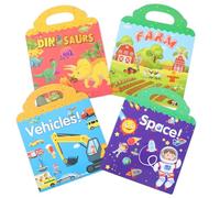 elzle Lot de 4 Livres d'autocollants Réutilisables, Autocollants pour Enfants 3-6 Ans, Jouet éducatif,véhicules,Espace, Dinosaures,Ferme 4 Thèmes Autocollants Transparents 3D Garçons et Filles Cadeaux